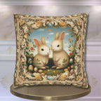Whimsical Easter Bunnies Pillow Cover with William Morris Style Botanical Border