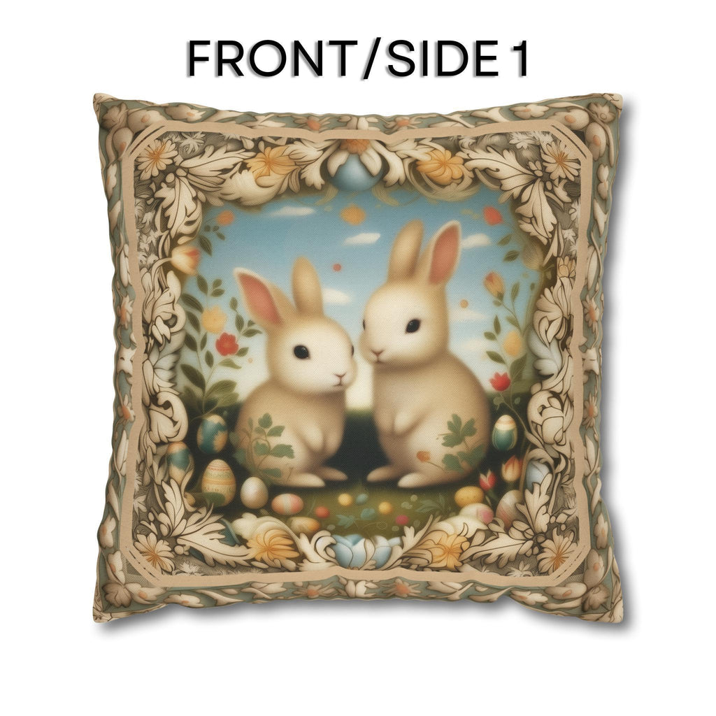 Whimsical Easter Bunnies Pillow Cover with William Morris Style Botanical Border