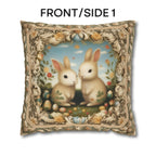 Whimsical Easter Bunnies Pillow Cover with William Morris Style Botanical Border