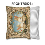 Whimsical Easter Bunnies Pillow Cover with William Morris Style Botanical Border