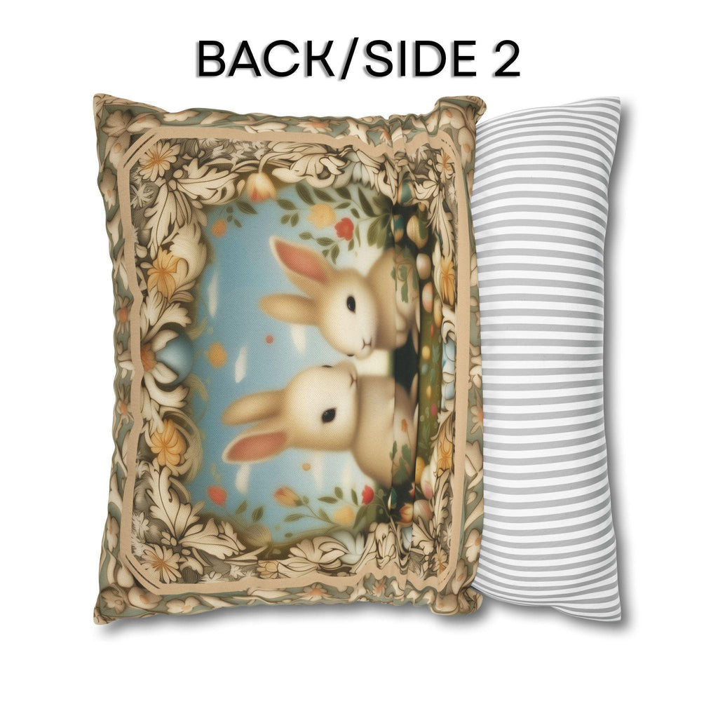 Whimsical Easter Bunnies Pillow Cover with William Morris Style Botanical Border