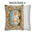 Whimsical Easter Bunnies Pillow Cover with William Morris Style Botanical Border