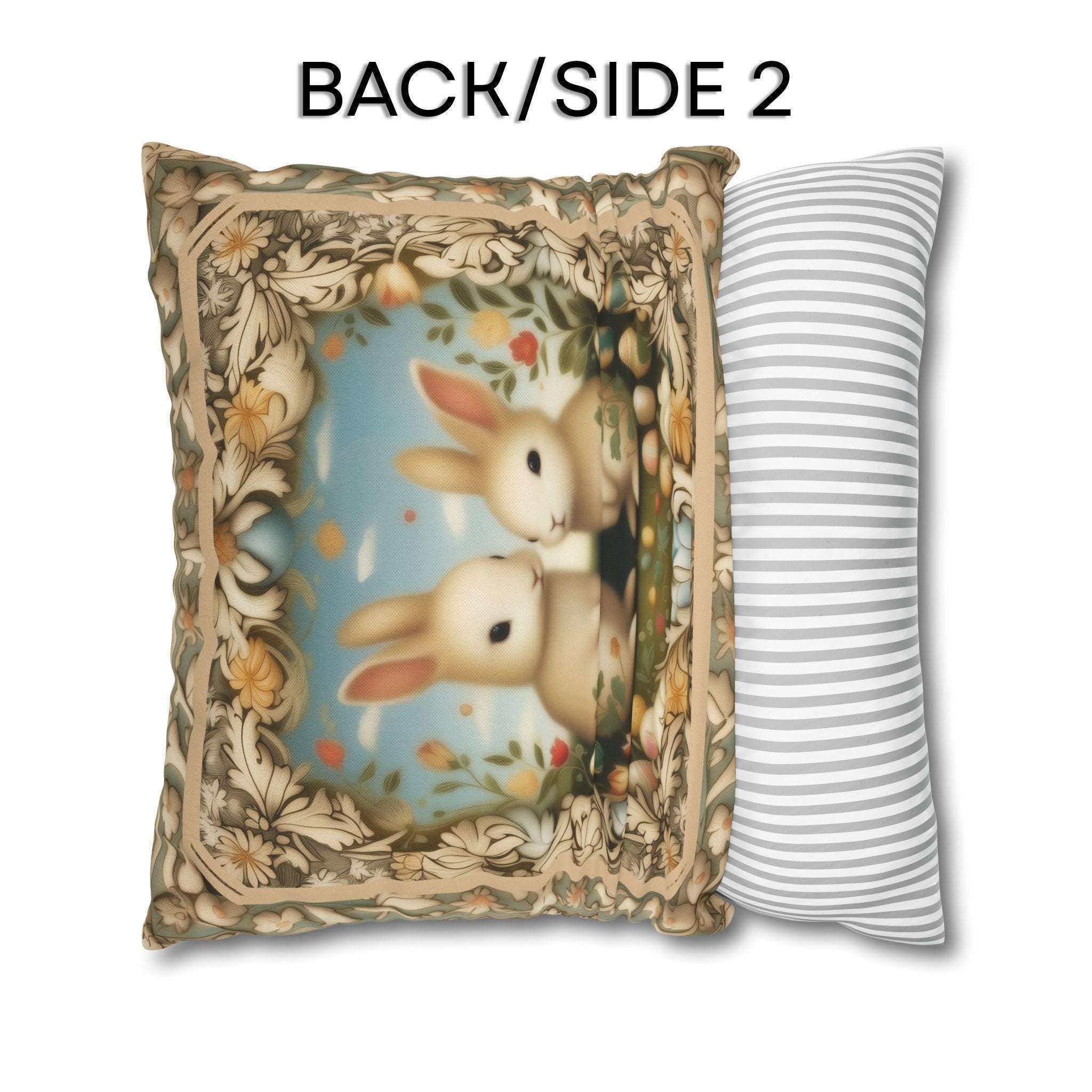 Whimsical Easter Bunnies Pillow Cover with William Morris Style Botanical Border
