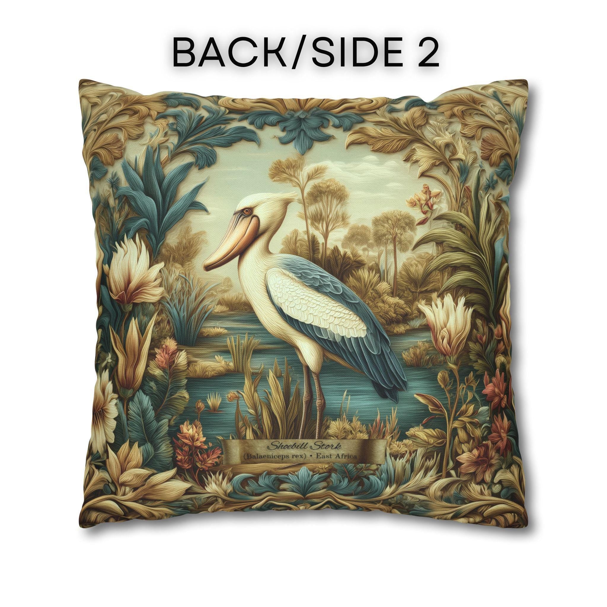 Shoebill Stork Pillow Cover: William Morris Botanical Marsh Bird Decor