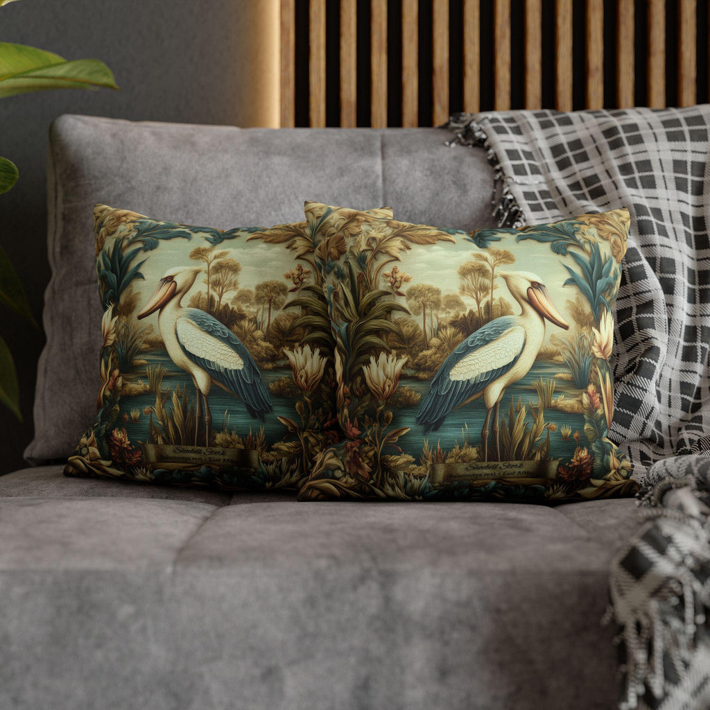 Shoebill Stork Pillow Cover: William Morris Botanical Marsh Bird Decor