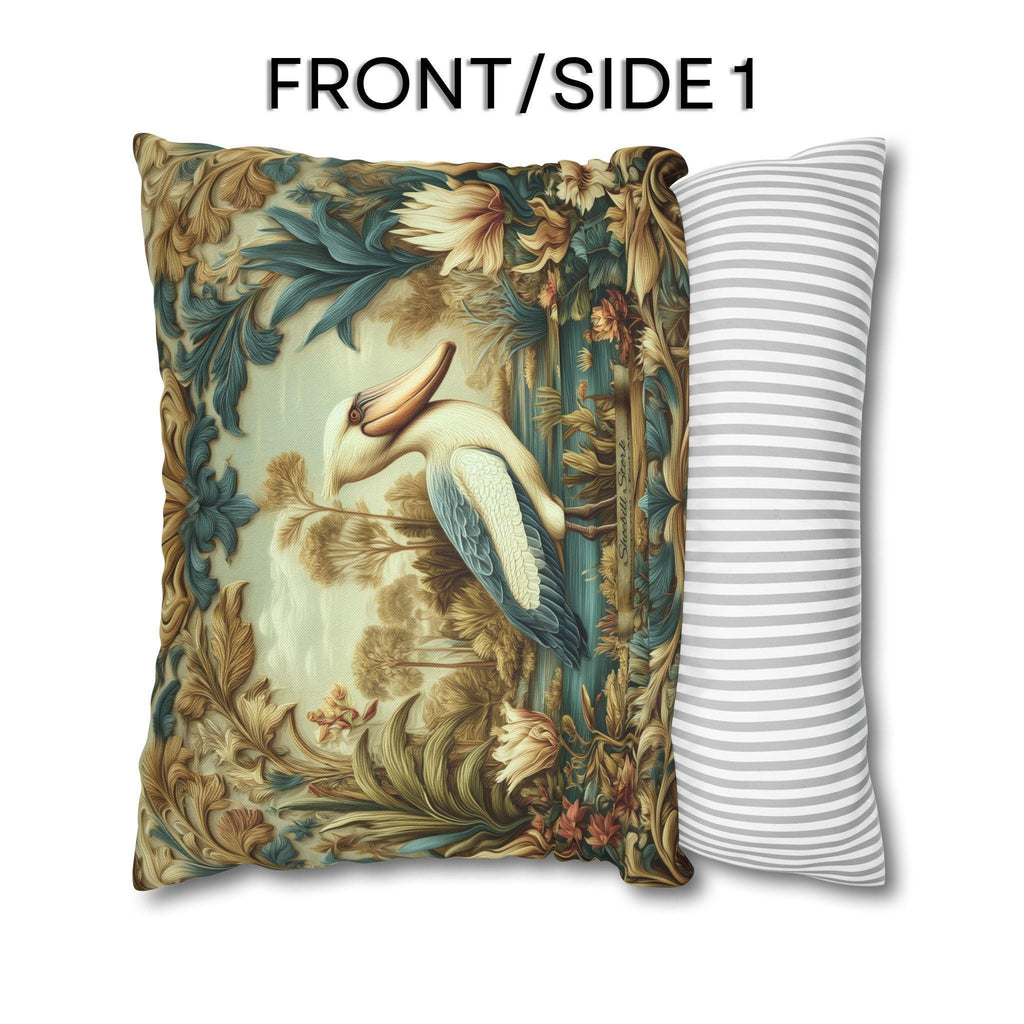 Shoebill Stork Pillow Cover: William Morris Botanical Marsh Bird Decor