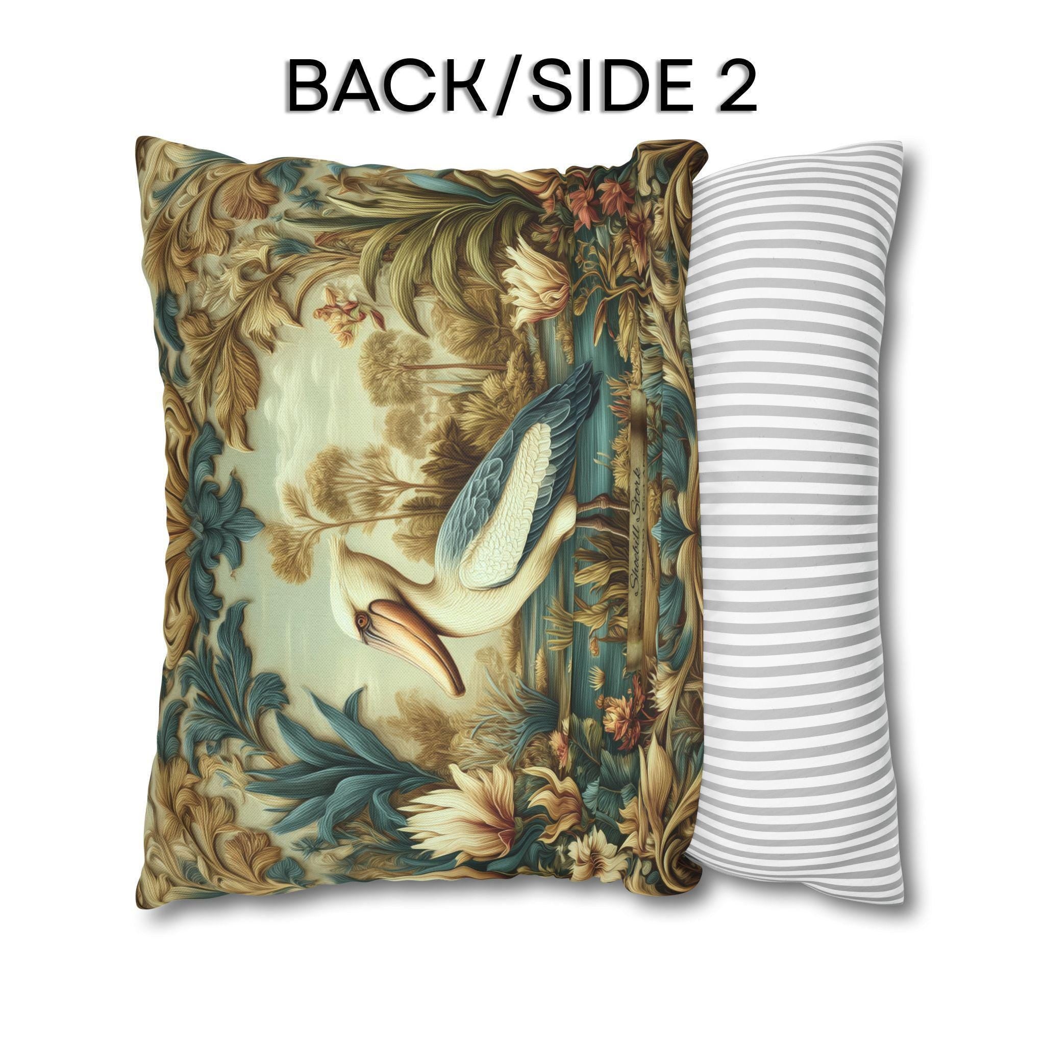 Shoebill Stork Pillow Cover: William Morris Botanical Marsh Bird Decor