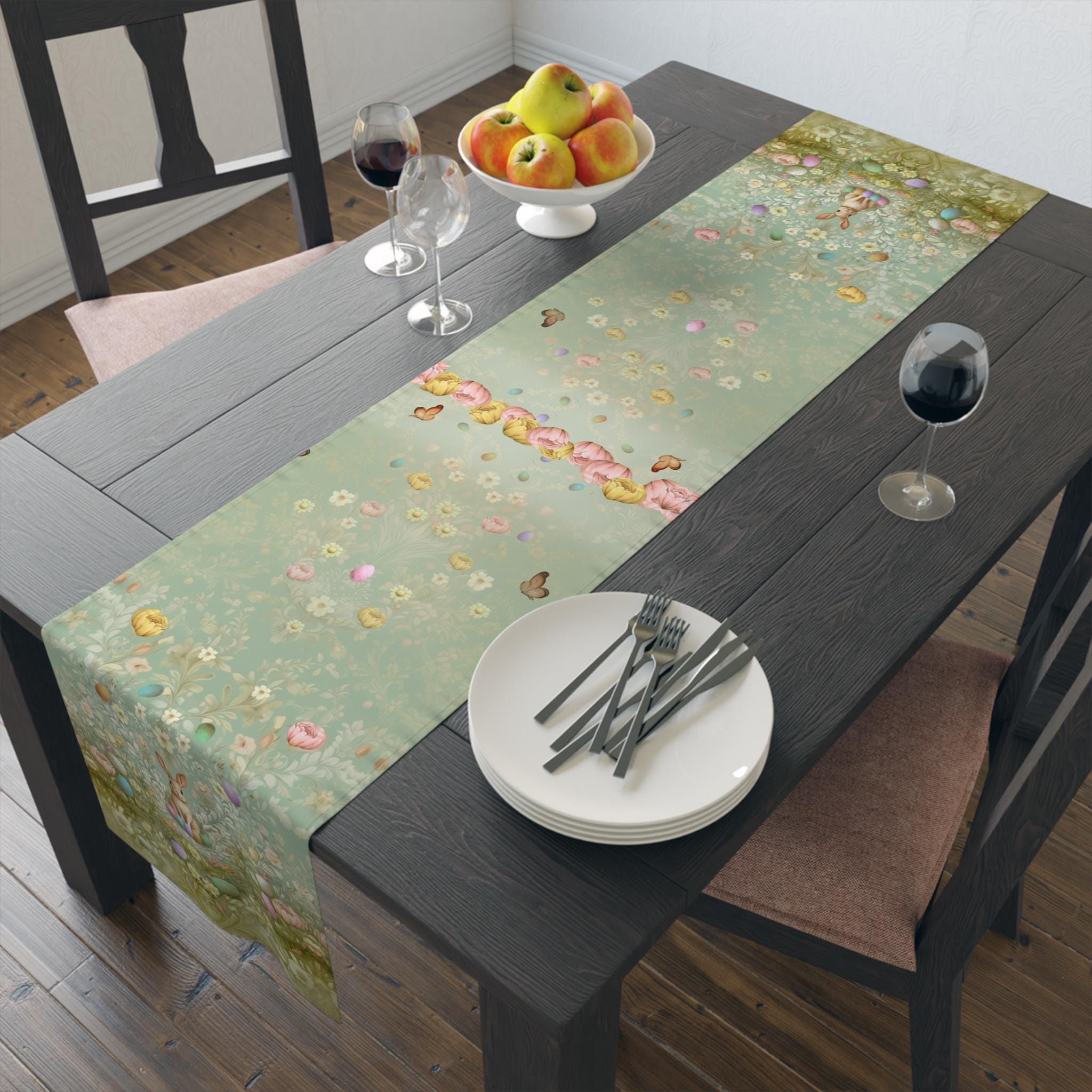 Pastel Meadow Easter Table Runner: William Morris Inspired Floral Spring Decor