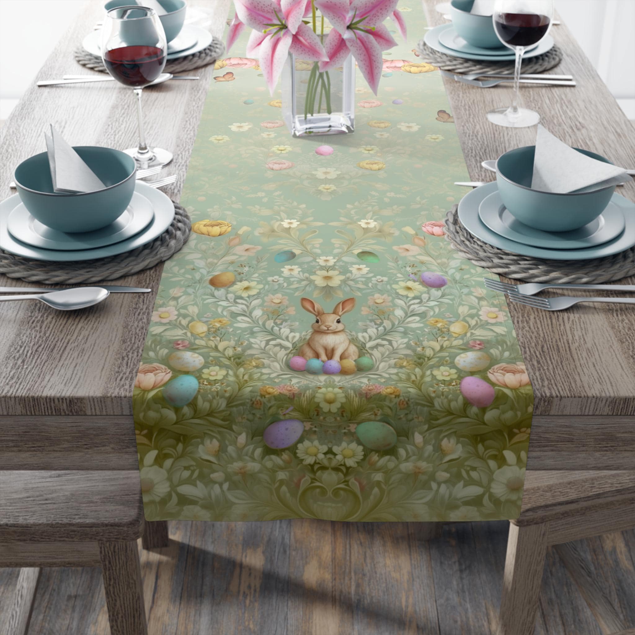 Pastel Meadow Easter Table Runner: William Morris Inspired Floral Spring Decor