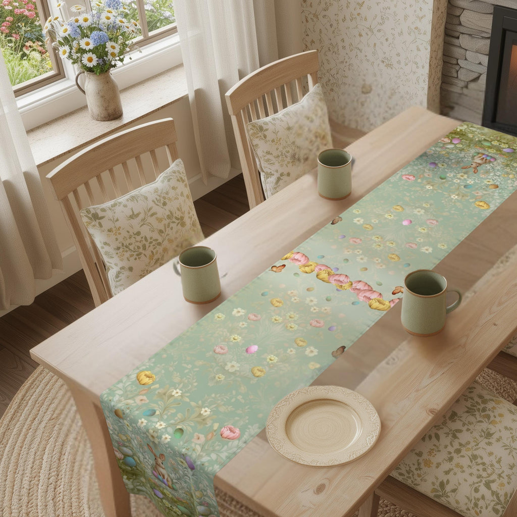 Pastel Meadow Easter Table Runner: William Morris Inspired Floral Spring Decor