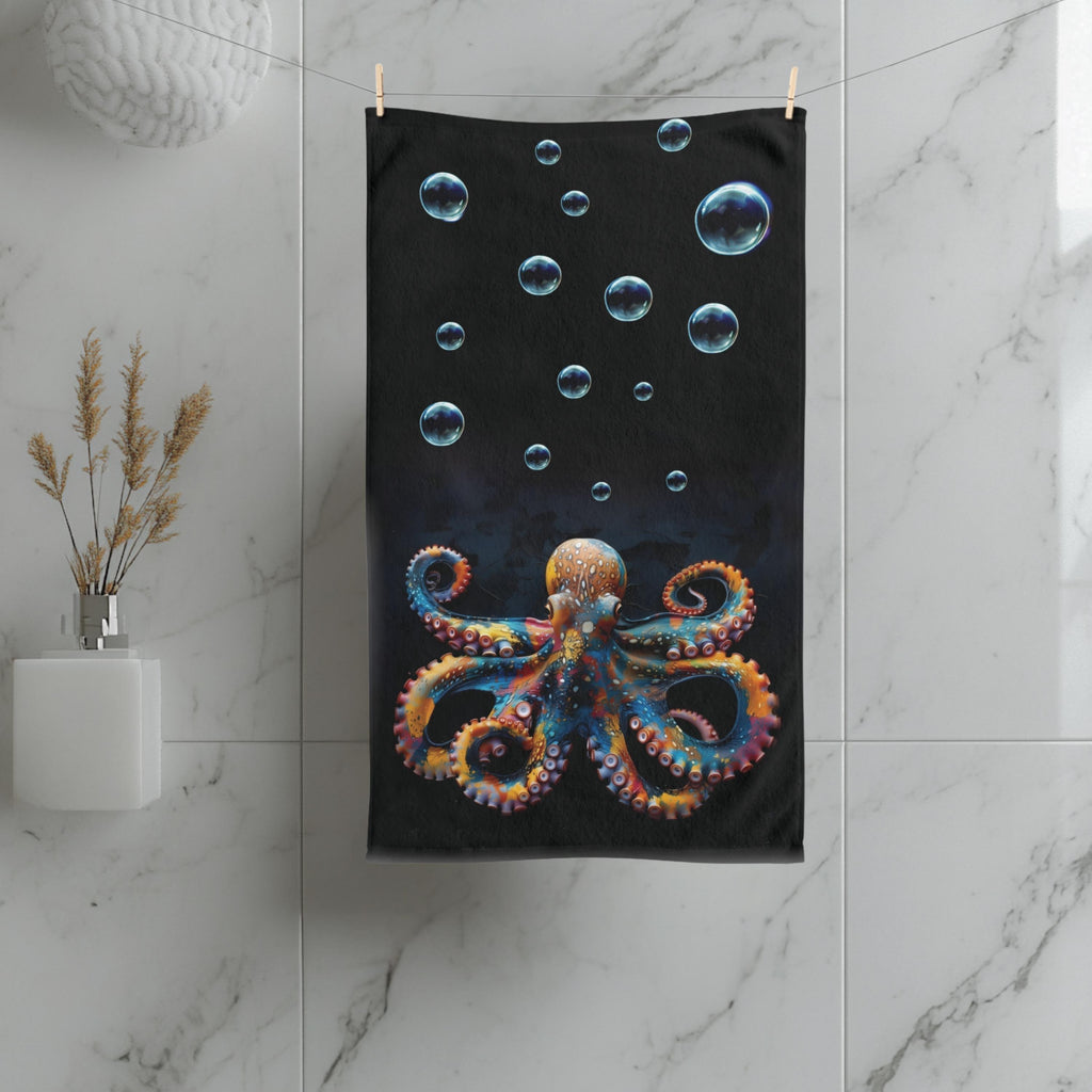 Vibrant Octopus Hand Towel: Marine Life Accent for Coastal Beach House Decor