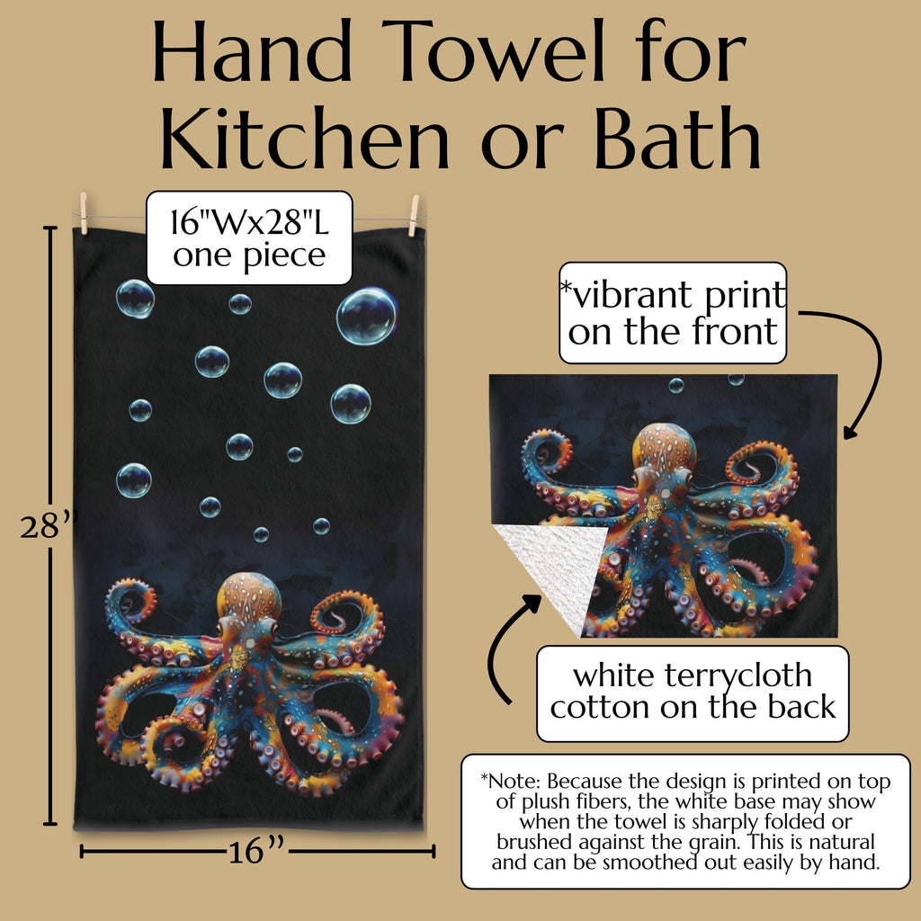 Vibrant Octopus Hand Towel: Marine Life Accent for Coastal Beach House Decor