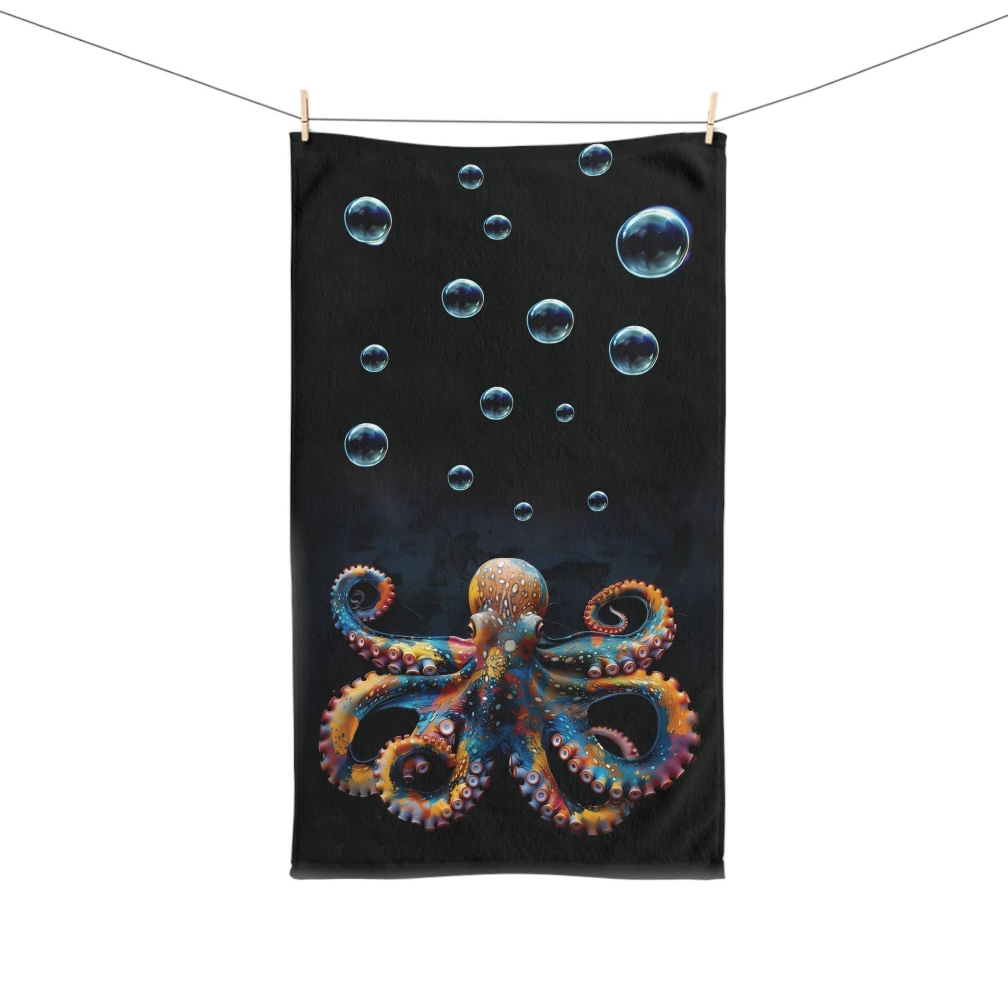 Vibrant Octopus Hand Towel: Marine Life Accent for Coastal Beach House Decor