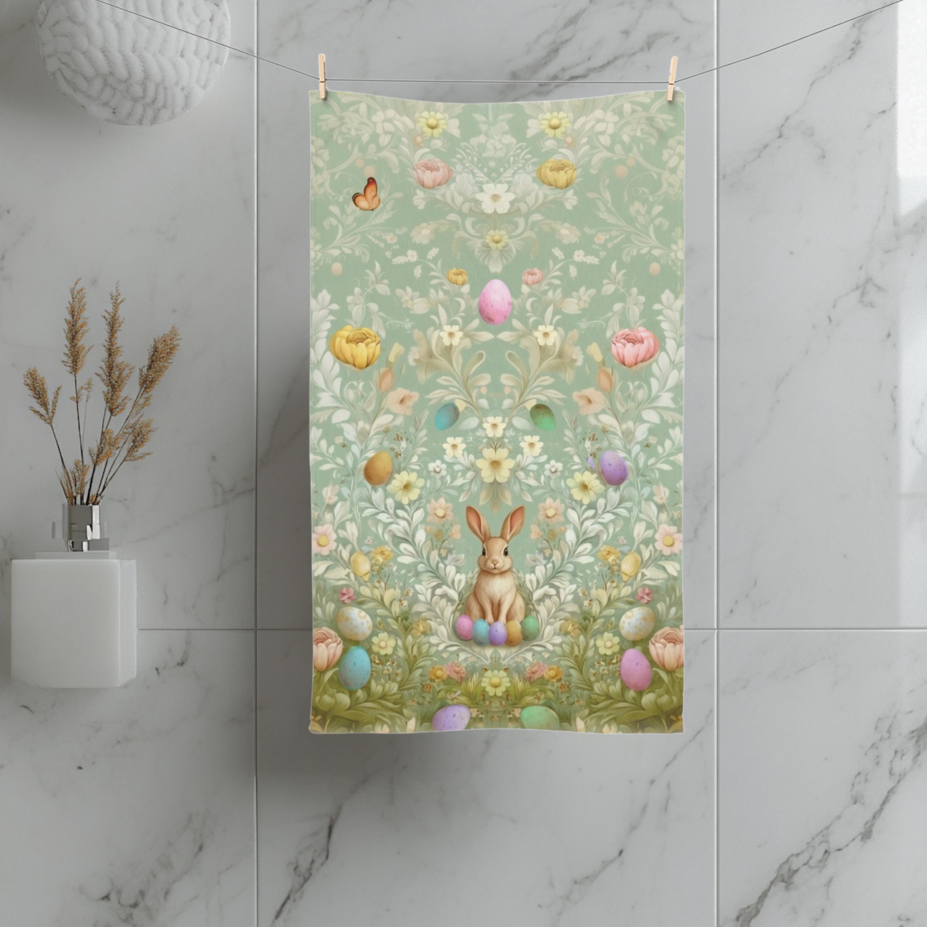 Vintage Inspired Easter Hand Towel: William Morris Style Botanical Art