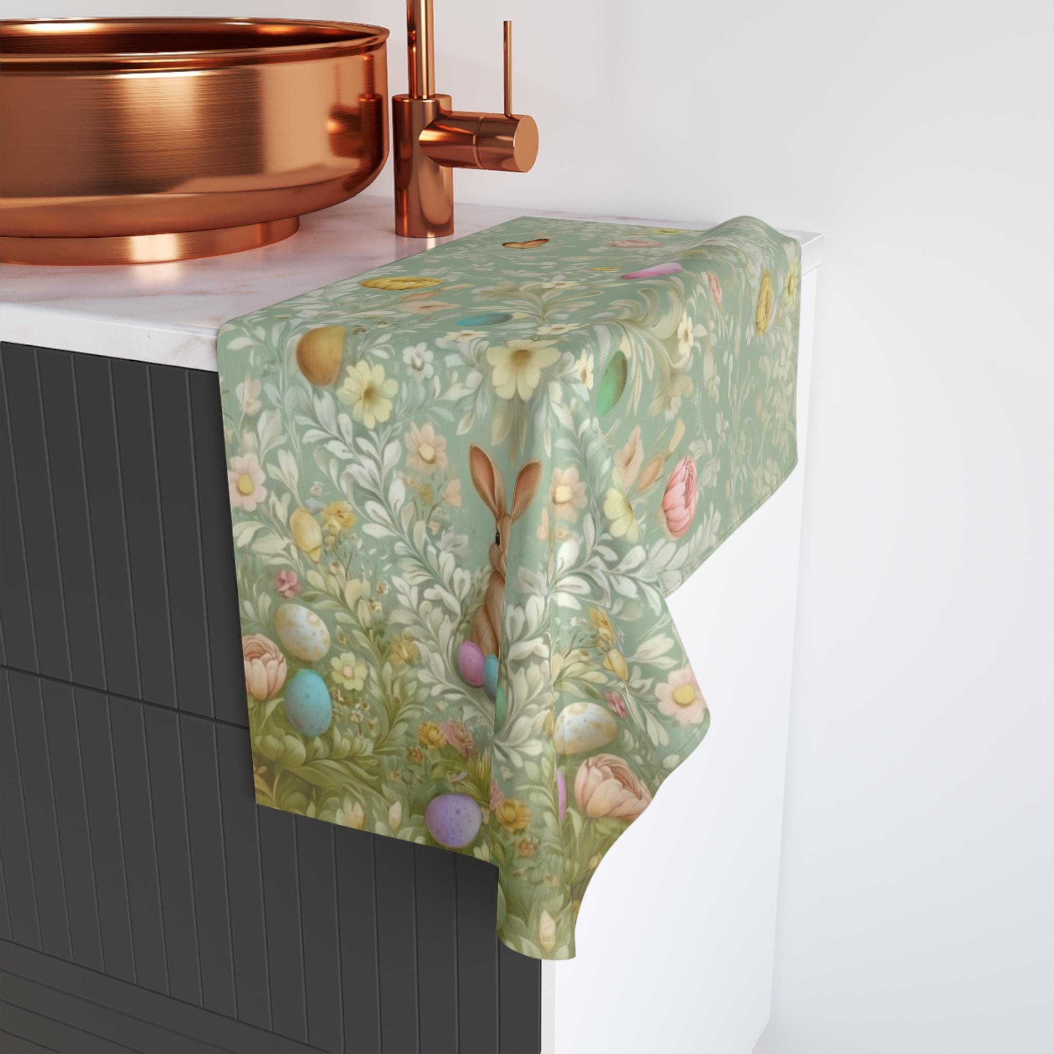 Vintage Inspired Easter Hand Towel: William Morris Style Botanical Art