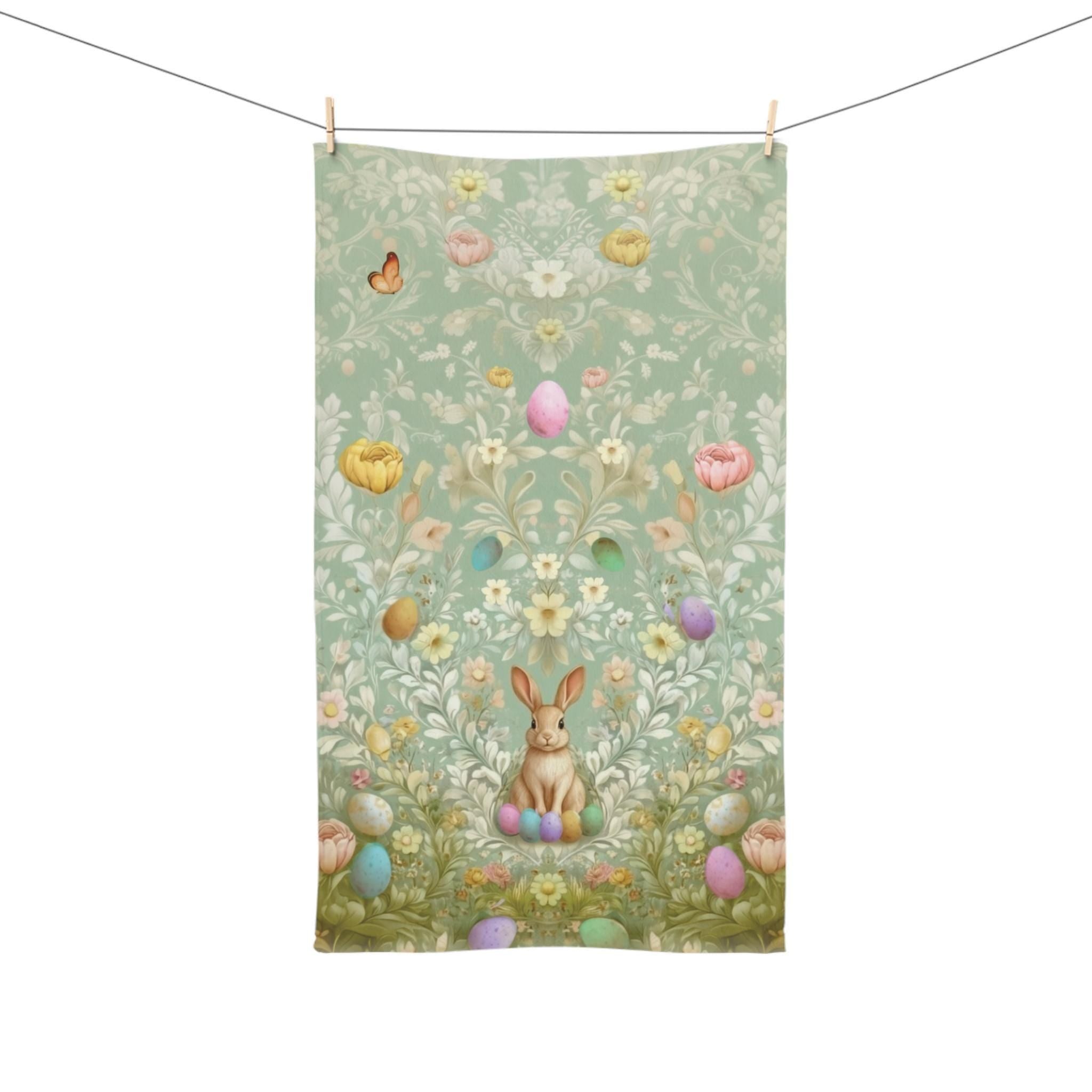 Vintage Inspired Easter Hand Towel: William Morris Style Botanical Art