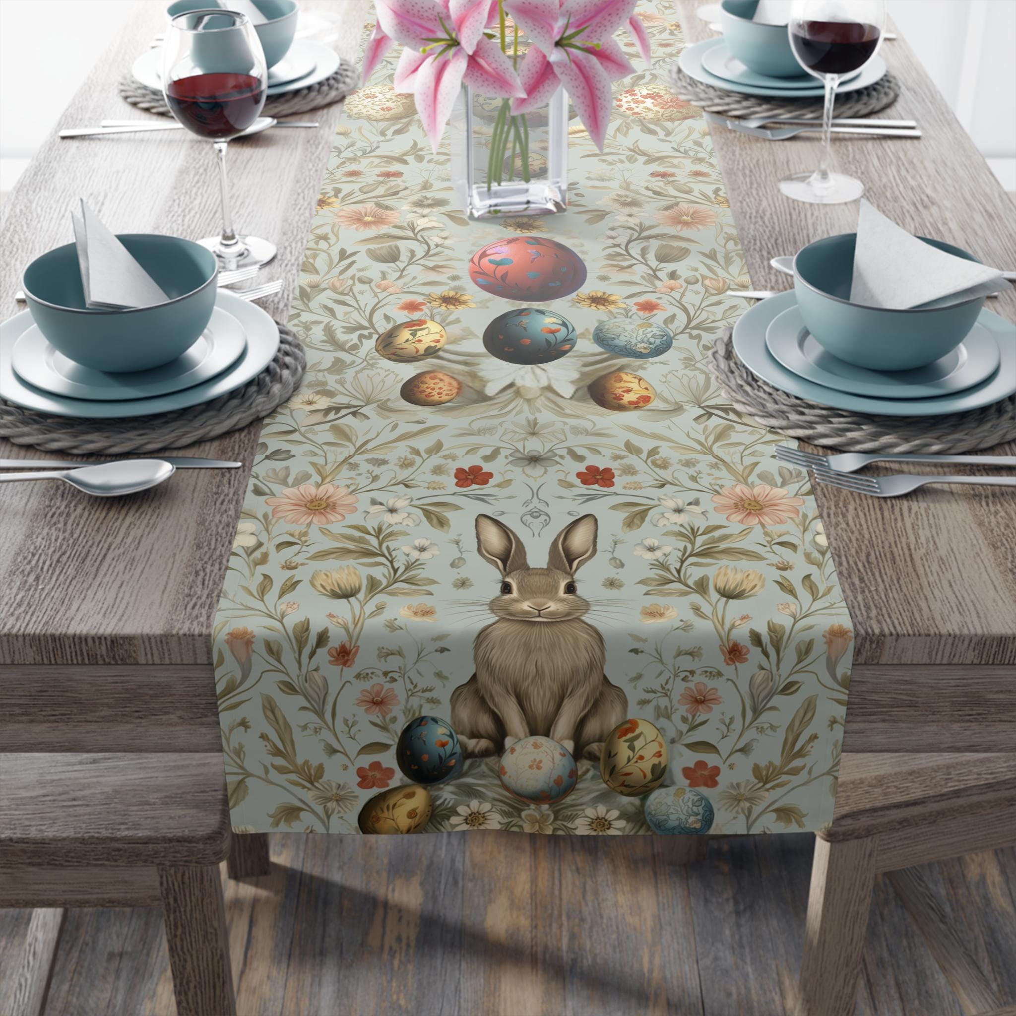 William Morris Easter Table Runner: Floral Bunny Design