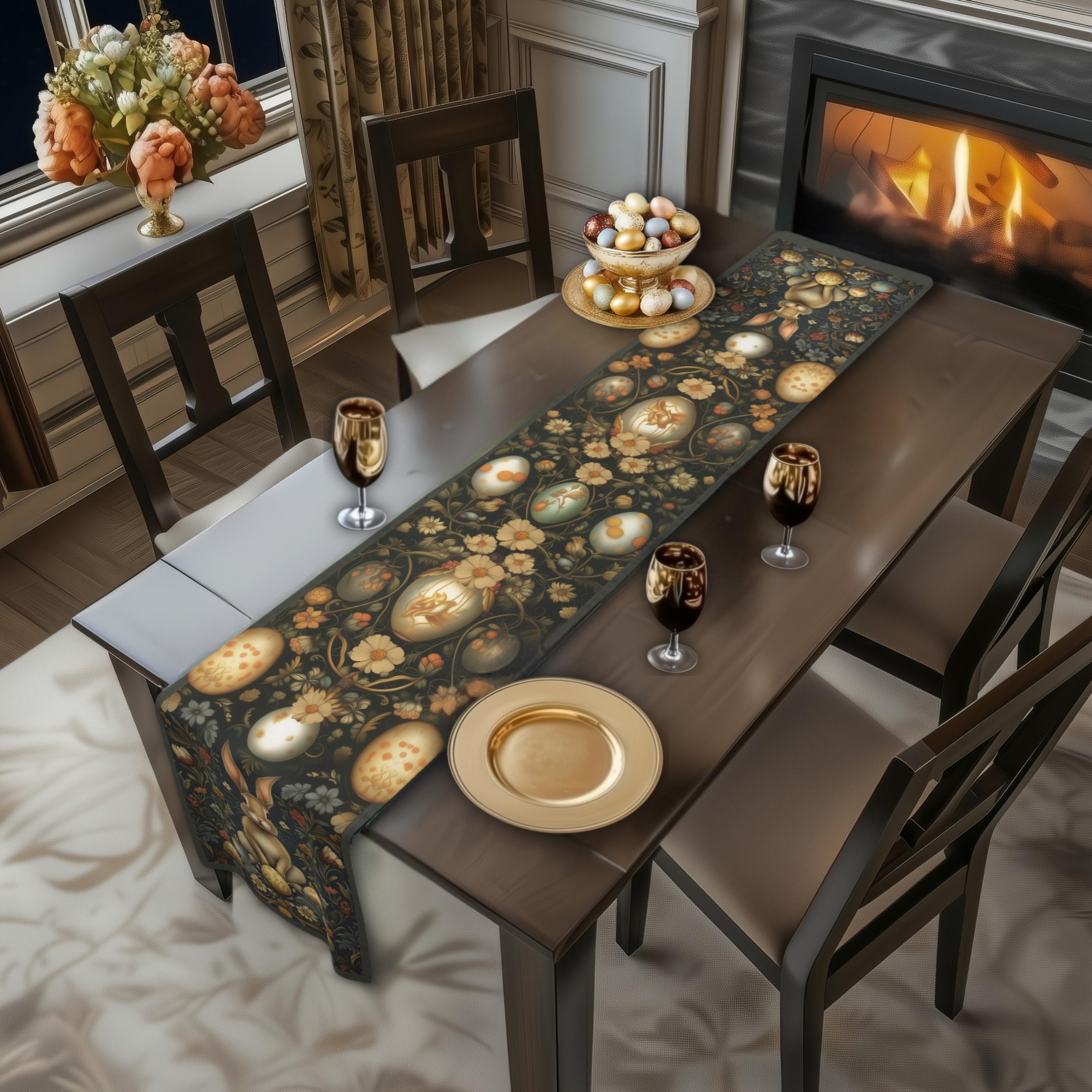 Midnight Easter Table Runner: William Morris Dark Cottagecore Botanicals