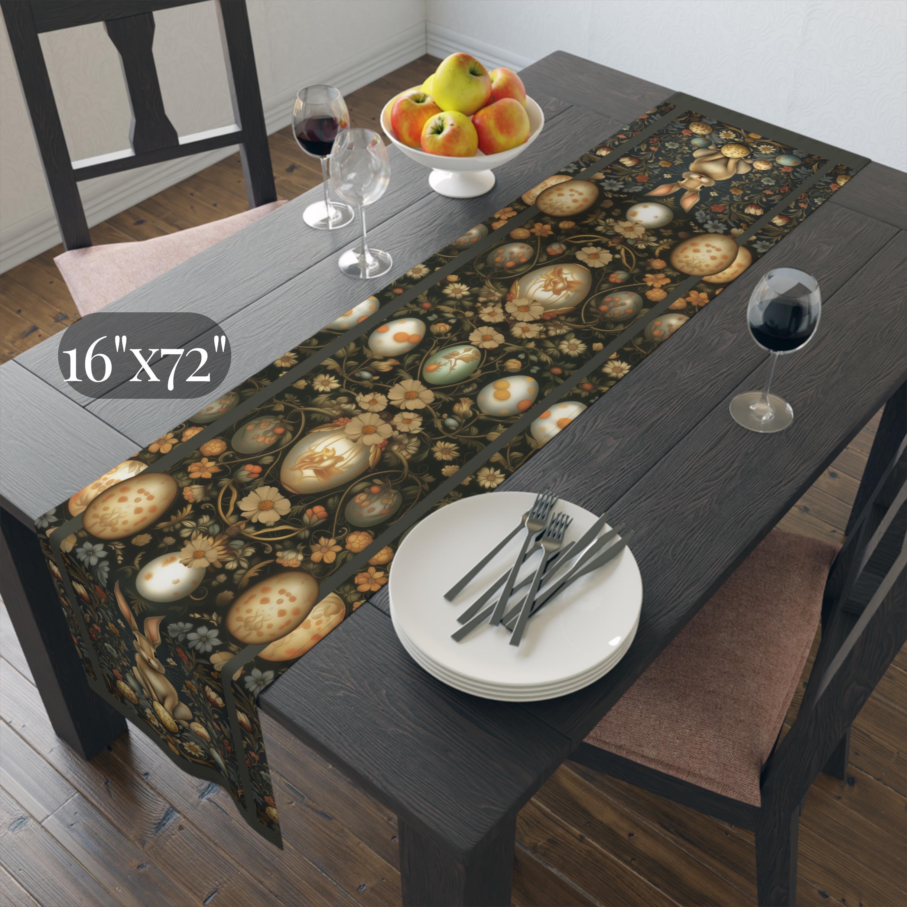 Midnight Easter Table Runner: William Morris Dark Cottagecore Botanicals