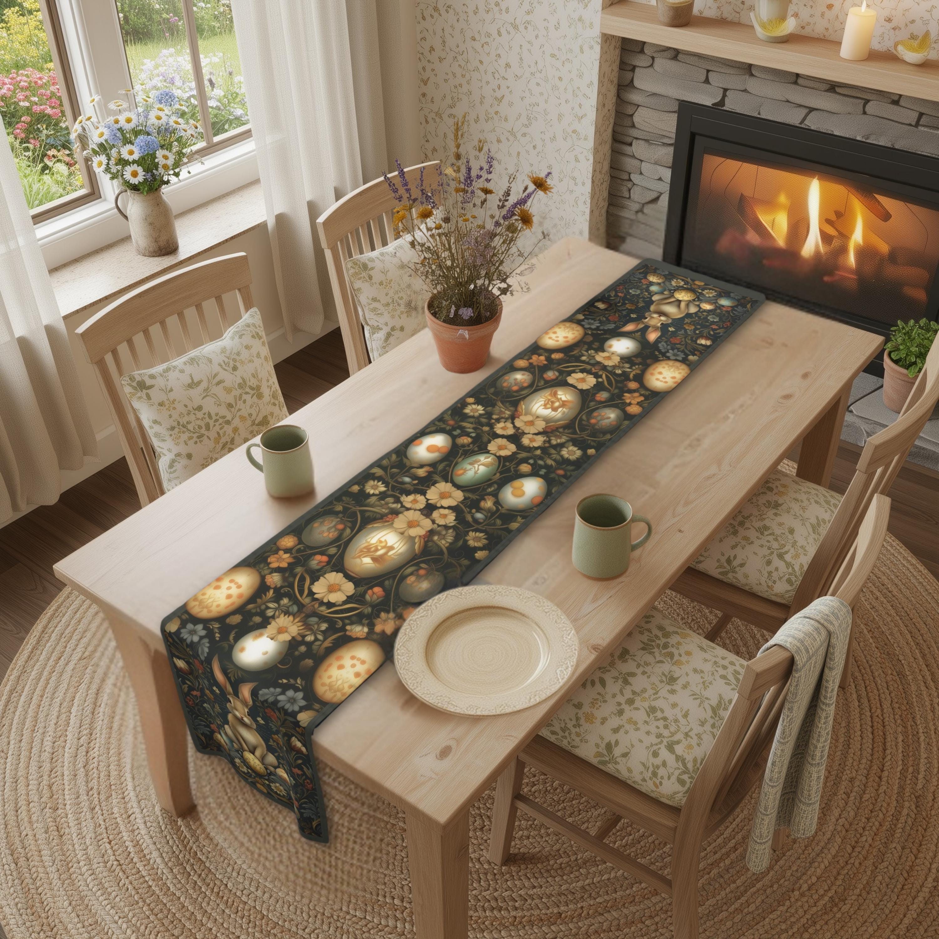 Midnight Easter Table Runner: William Morris Dark Cottagecore Botanicals