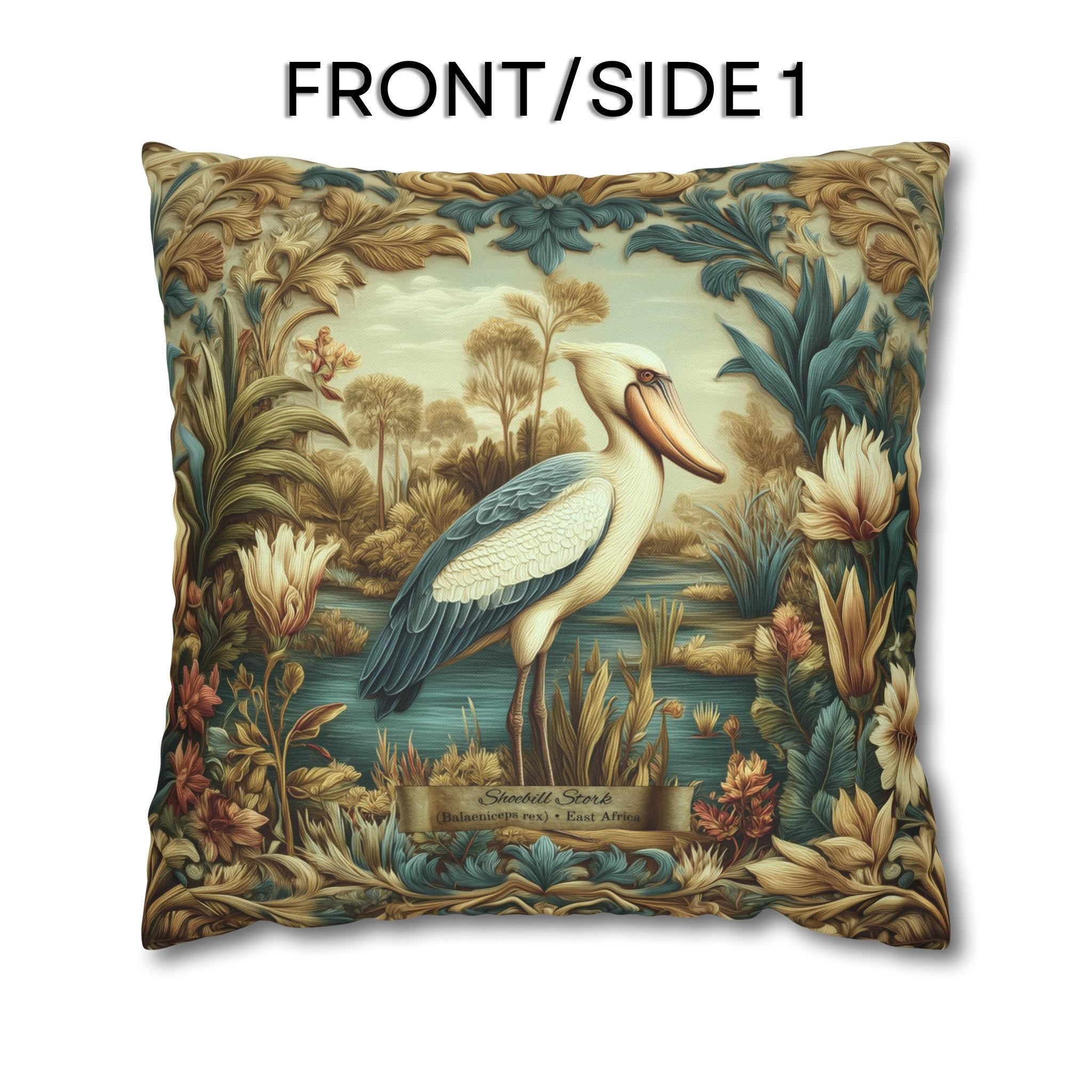 Shoebill Stork Pillow Cover: William Morris Botanical Marsh Bird Decor