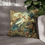 Shoebill Stork Pillow Cover: William Morris Botanical Marsh Bird Decor