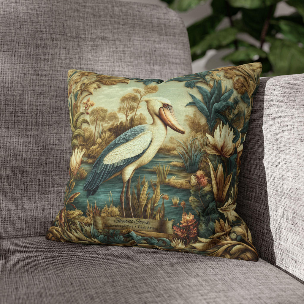 Shoebill Stork Pillow Cover: William Morris Botanical Marsh Bird Decor