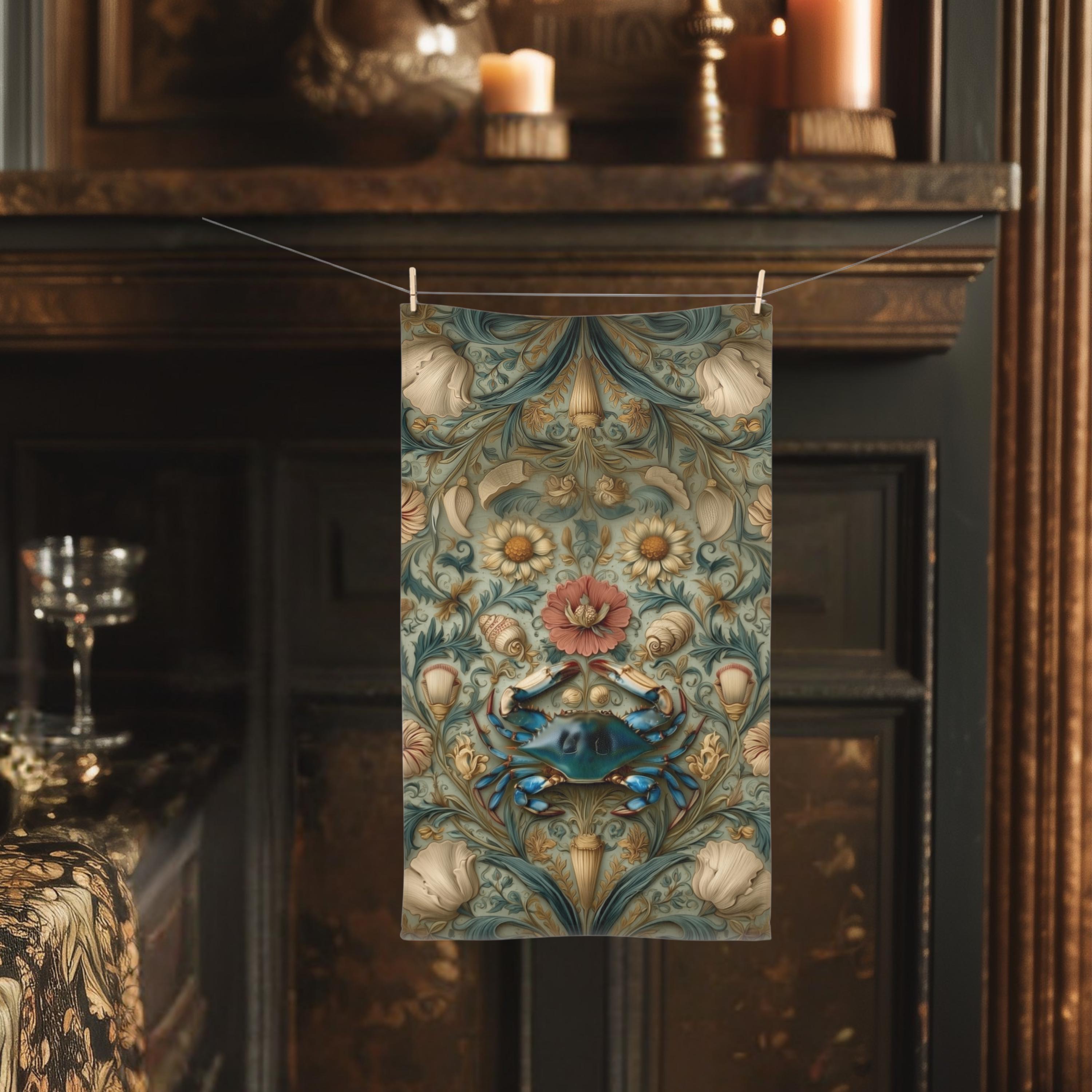 Blue Crab Hand Towel: Chesapeake Bay Coastal Design (Kitchen or Bath)