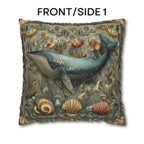 Botanical Blue Whale Pillow Cover: William Morris Inspired Coastal Decor