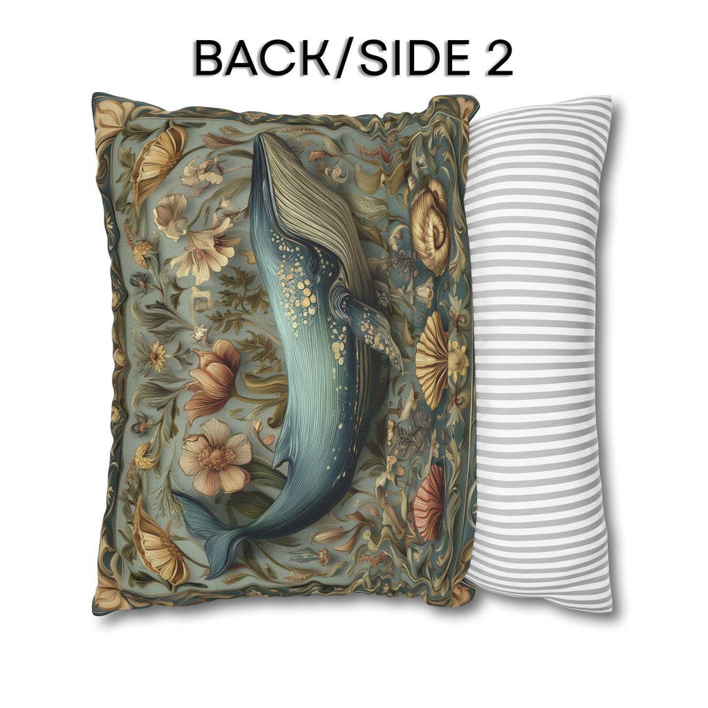 Botanical Blue Whale Pillow Cover: William Morris Inspired Coastal Decor