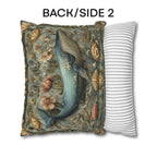 Botanical Blue Whale Pillow Cover: William Morris Inspired Coastal Decor
