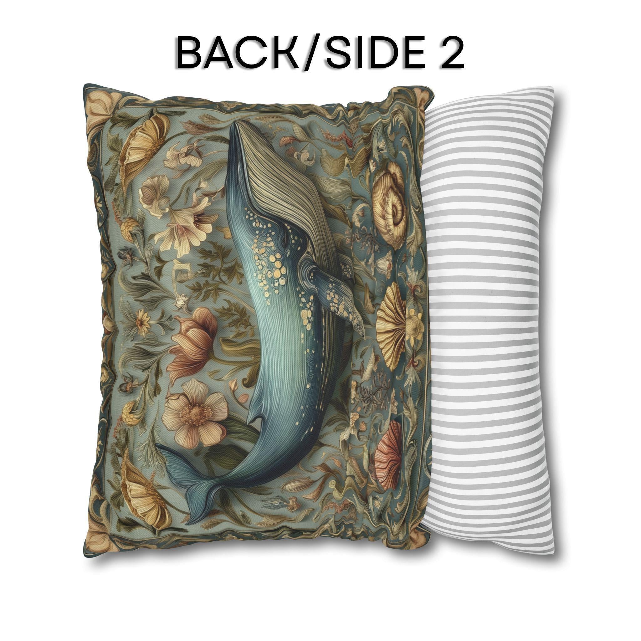 Botanical Blue Whale Pillow Cover: William Morris Inspired Coastal Decor