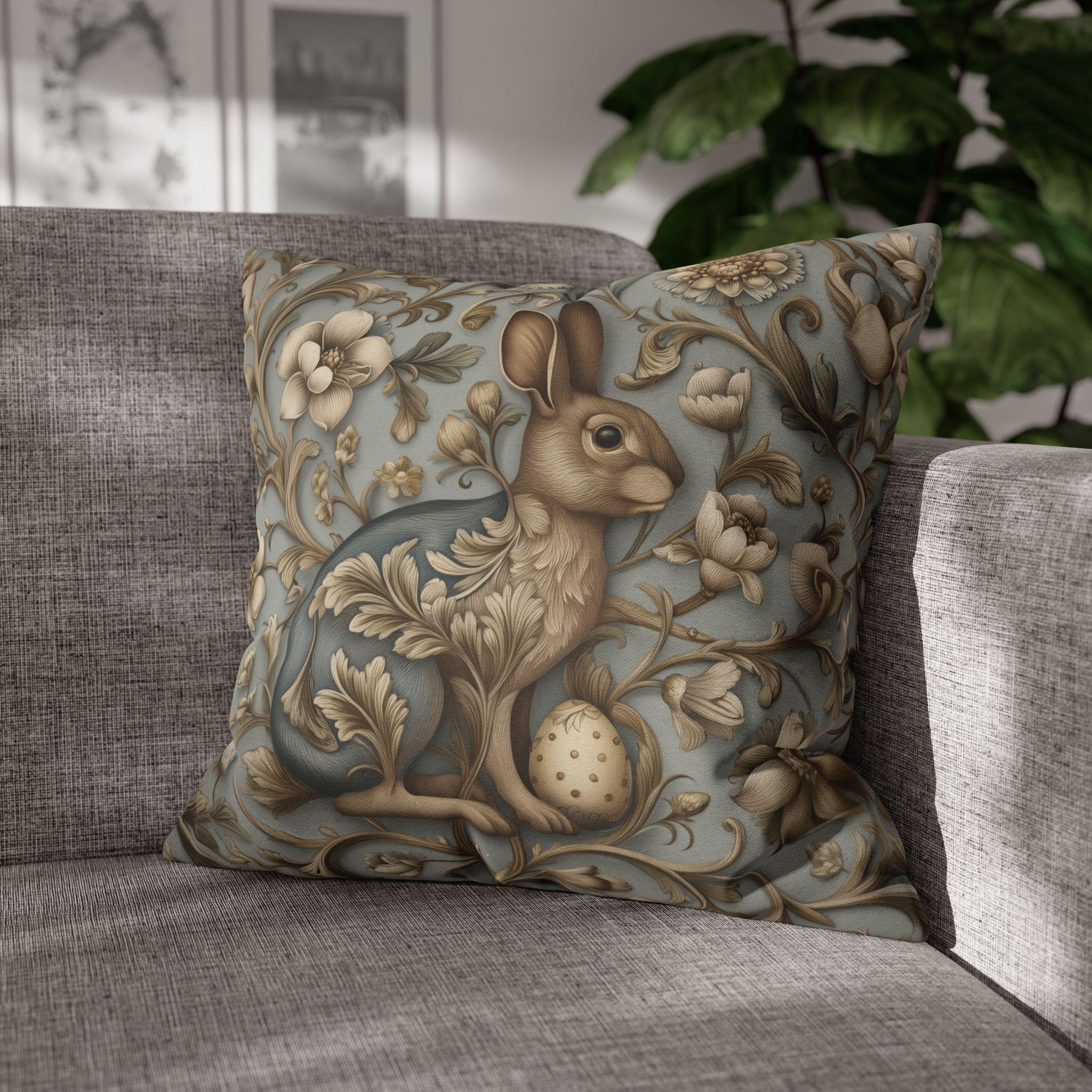 William Morris Chinoiserie Easter Hare Pillow Cover: Slate Blue & Taupe