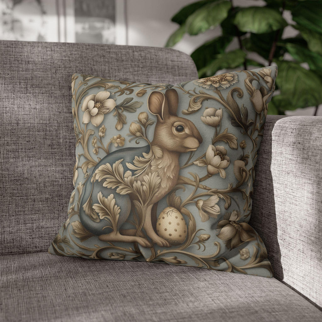 William Morris Chinoiserie Easter Hare Pillow Cover: Slate Blue & Taupe