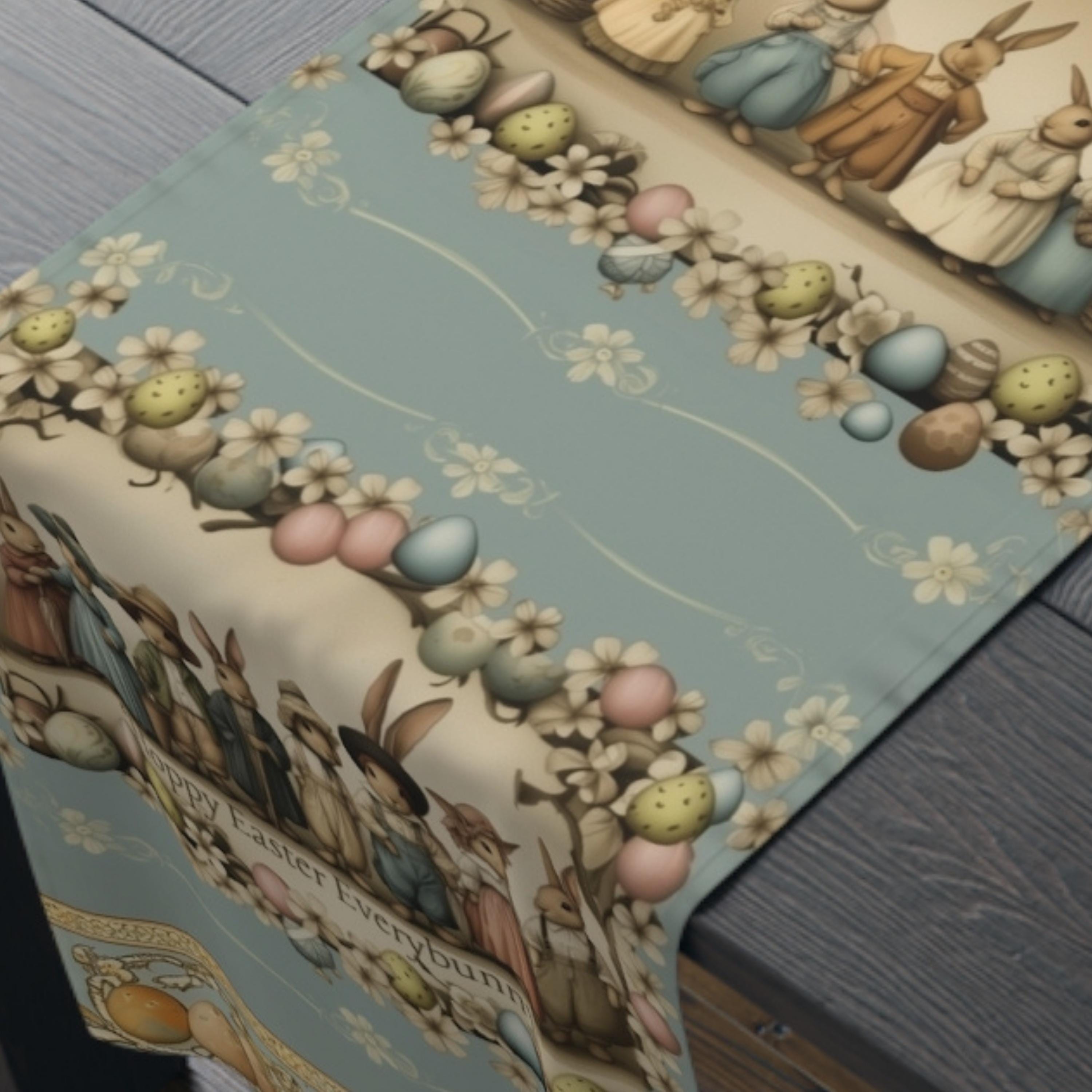 Bunny Family Easter Table Runner: 1920s Vintage Inspired Spring Decor