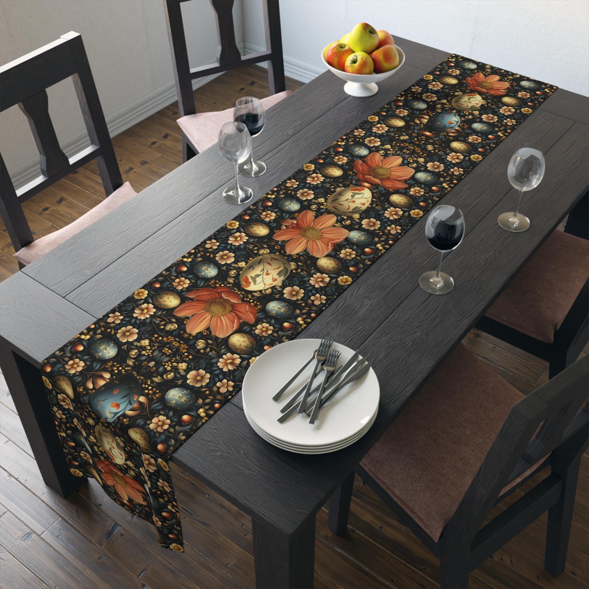 Dark Cottagecore Easter Table Runner: William Morris Teal Botanical, Spring Dining Decor