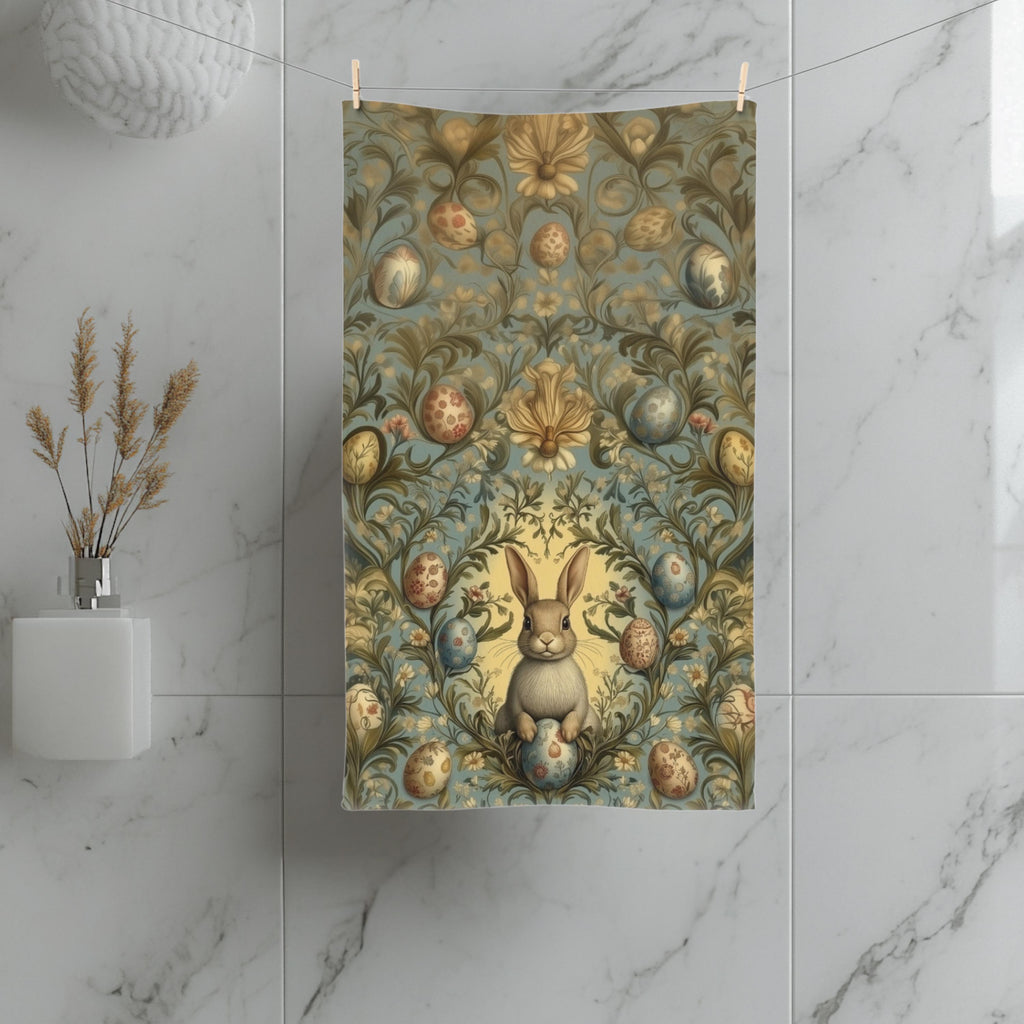 William Morris Easter Bunny Hand Towel: Daisies & Vintage Eggs
