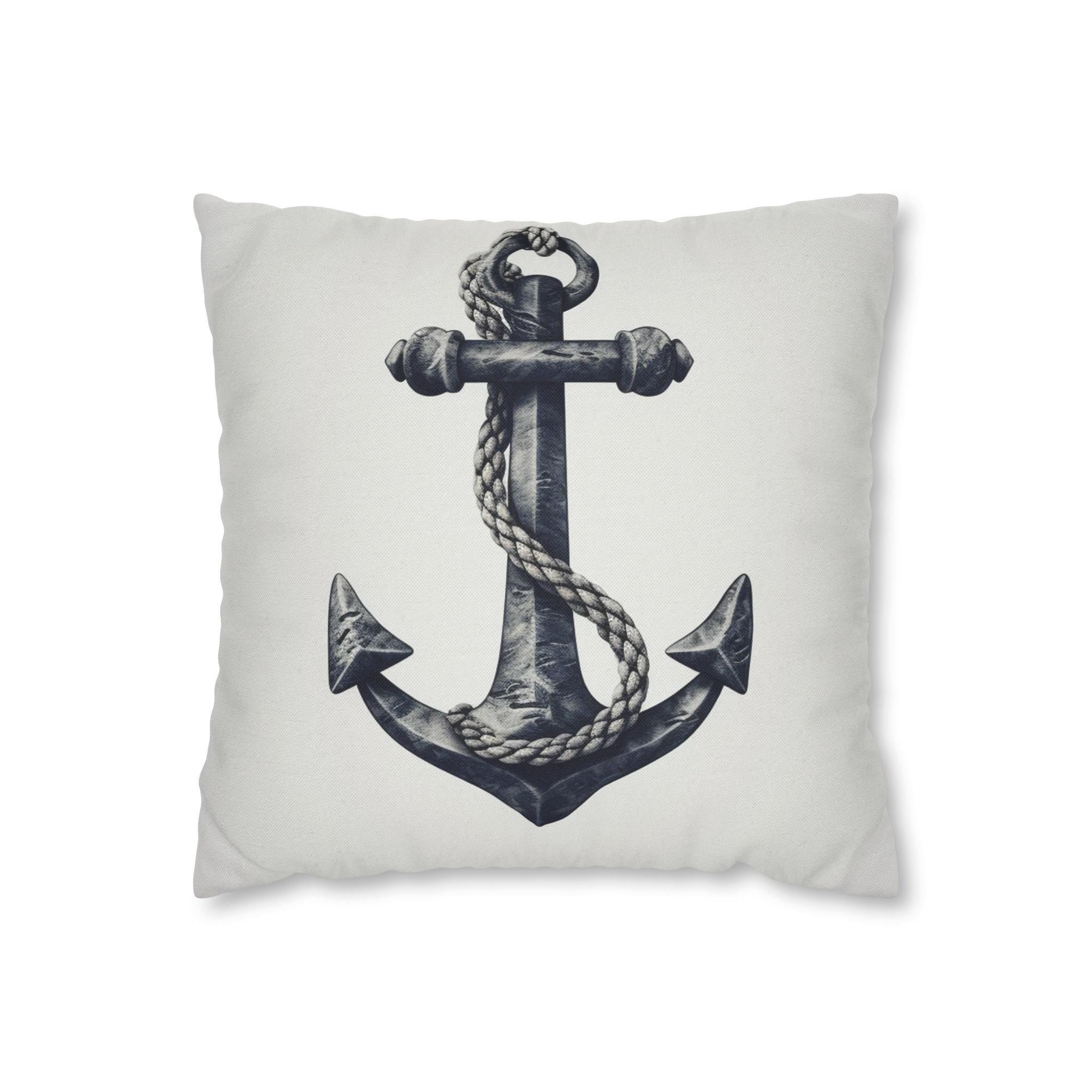 Vintage-Style Navy Blue Anchor Throw Pillow Cover - Nautical Decorative Case