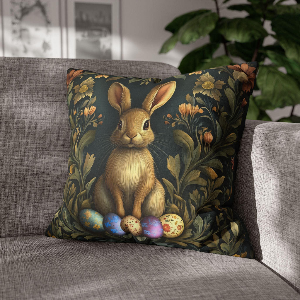 Elegant William Morris-Inspired Easter Rabbit Pillowcase: Artisanal Tapestry Home Decor for Spring