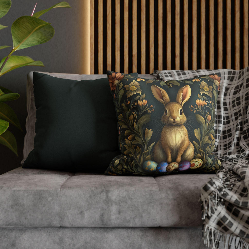 Elegant William Morris-Inspired Easter Rabbit Pillowcase: Artisanal Tapestry Home Decor for Spring