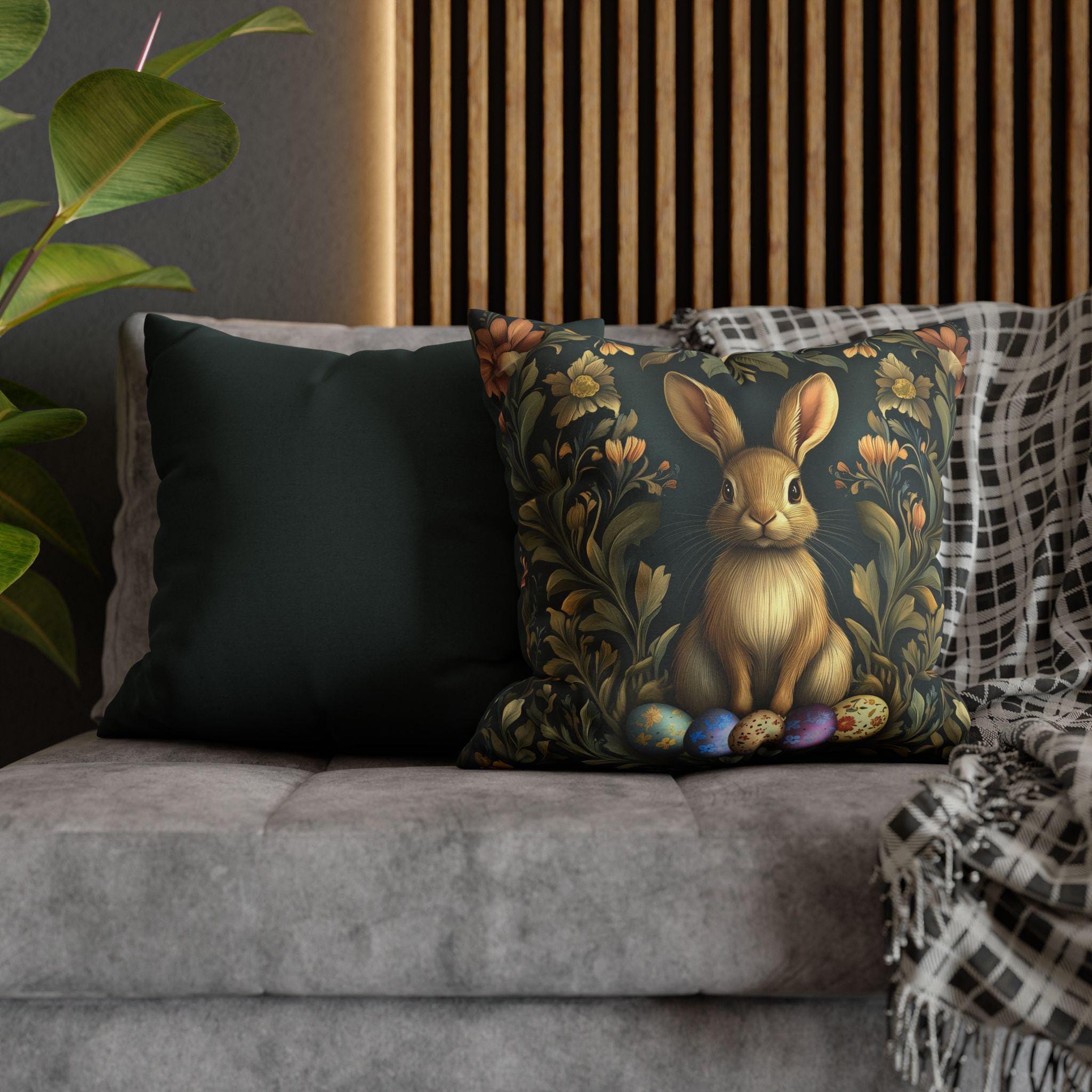Elegant William Morris-Inspired Easter Rabbit Pillowcase: Artisanal Tapestry Home Decor for Spring