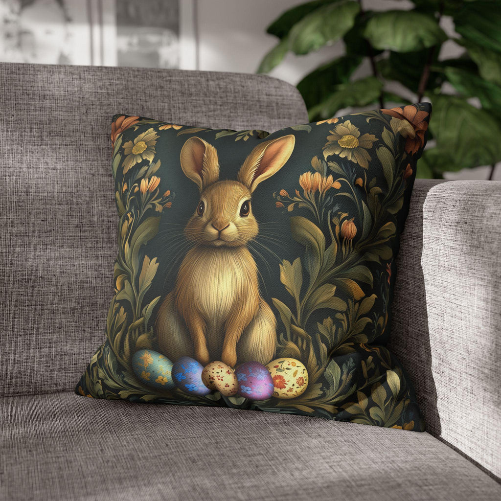 Elegant William Morris-Inspired Easter Rabbit Pillowcase: Artisanal Tapestry Home Decor for Spring