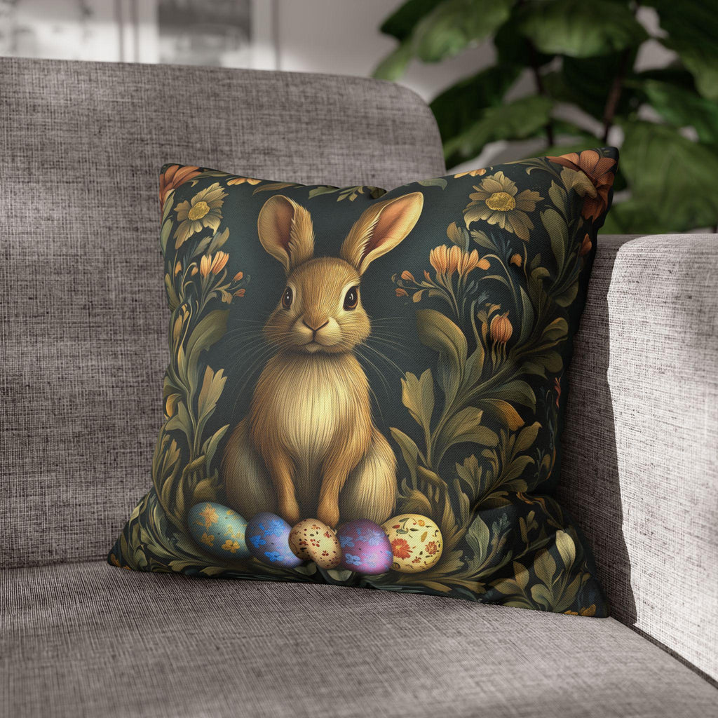 Elegant William Morris-Inspired Easter Rabbit Pillowcase: Artisanal Tapestry Home Decor for Spring