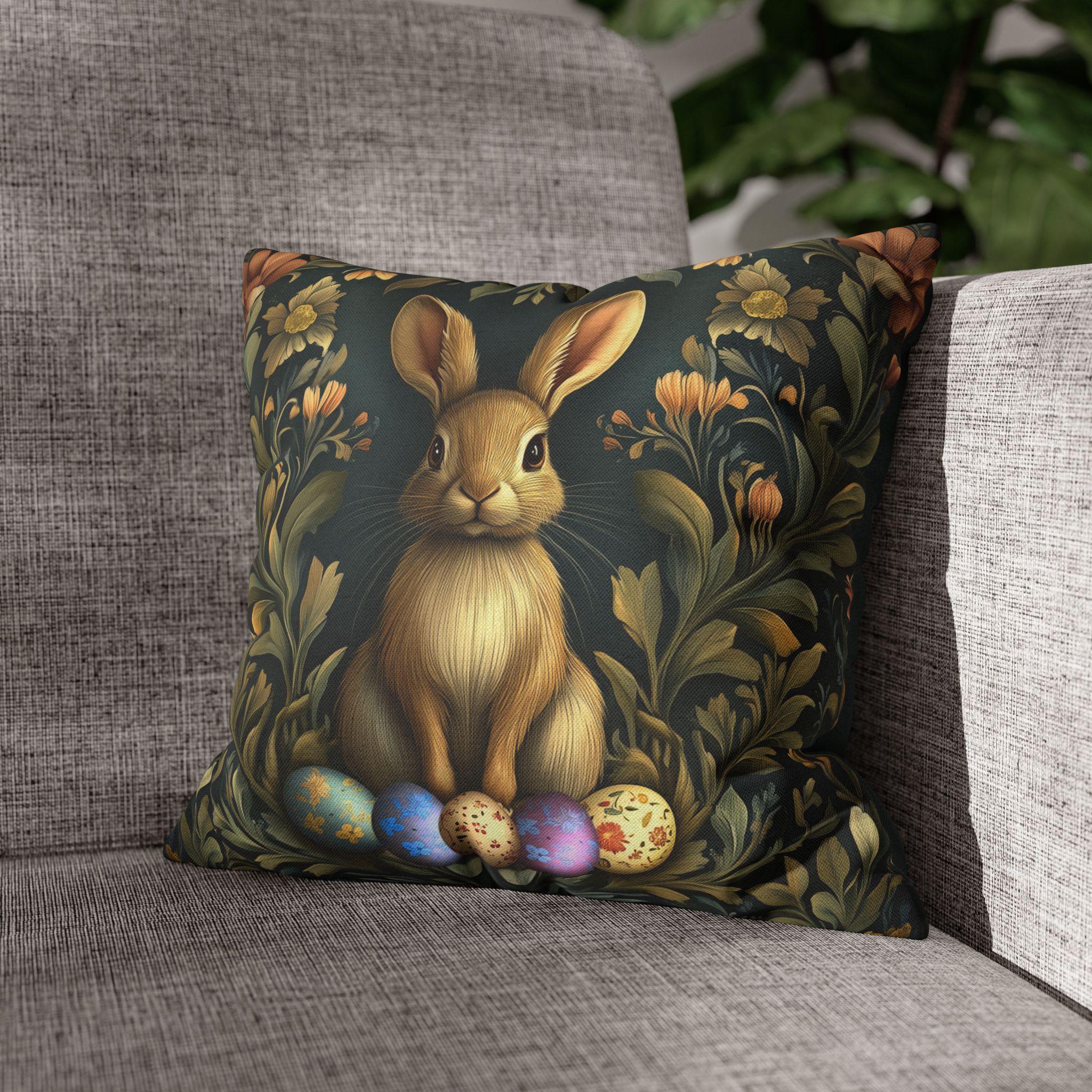 Elegant William Morris-Inspired Easter Rabbit Pillowcase: Artisanal Tapestry Home Decor for Spring