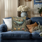 Botanical Blue Whale Pillow Cover: William Morris Inspired Coastal Decor