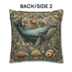 Botanical Blue Whale Pillow Cover: William Morris Inspired Coastal Decor