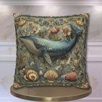 Botanical Blue Whale Pillow Cover: William Morris Inspired Coastal Decor