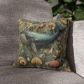 Botanical Blue Whale Pillow Cover: William Morris Inspired Coastal Decor
