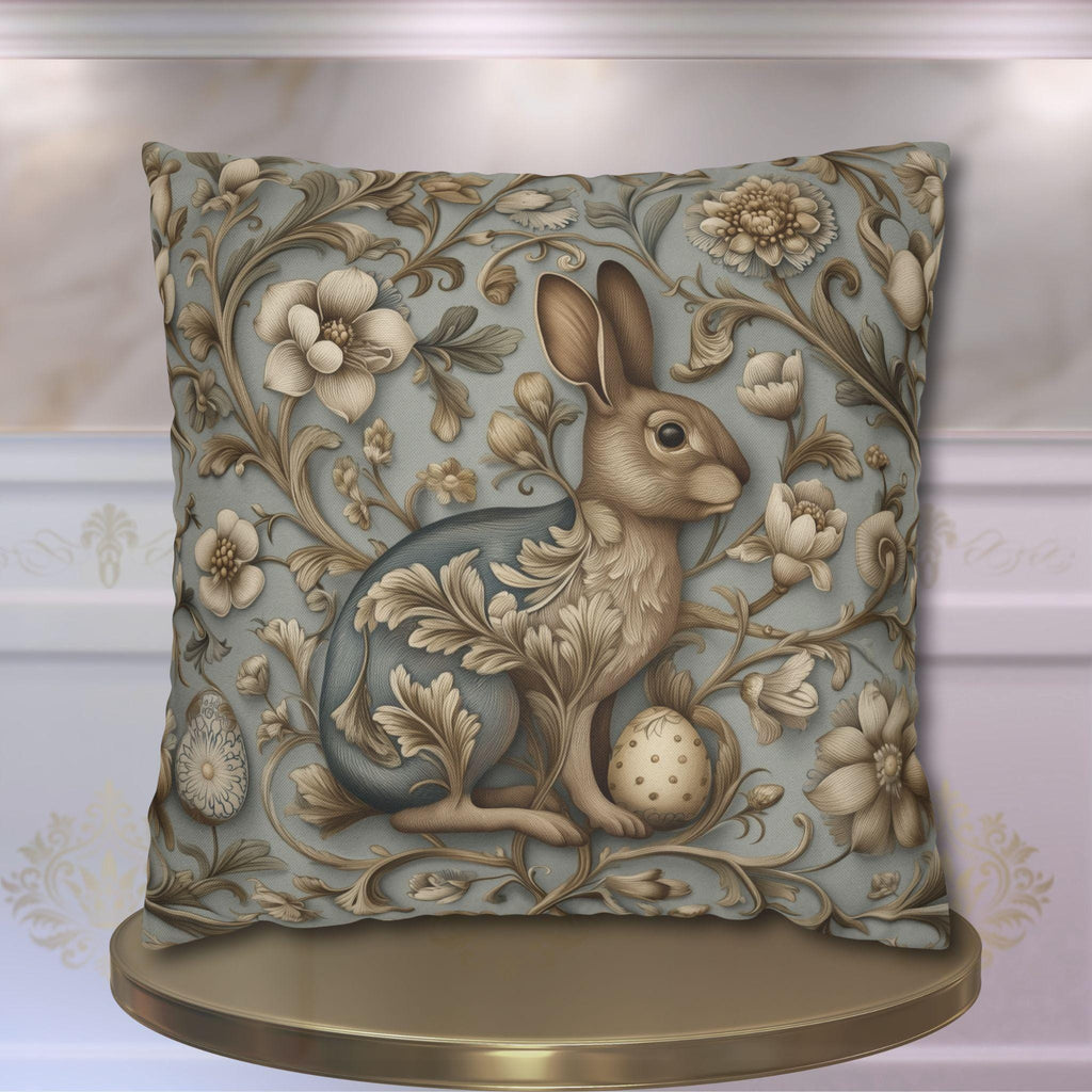 William Morris Chinoiserie Easter Hare Pillow Cover: Slate Blue & Taupe