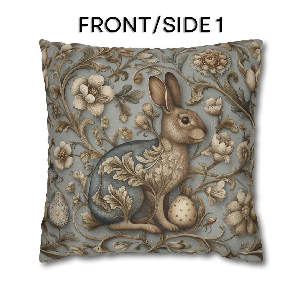 William Morris Chinoiserie Easter Hare Pillow Cover: Slate Blue & Taupe